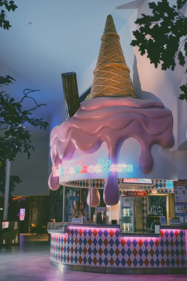 The giant upside-down ice cream cone above the Knickerbockers counter