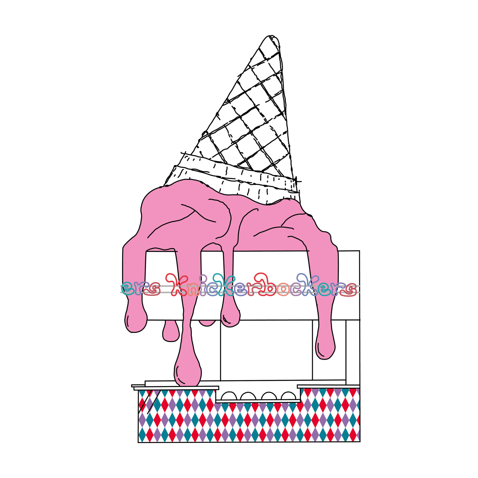Hand-drawn sketch of an upside-down ice cream cone for Knickerbockers